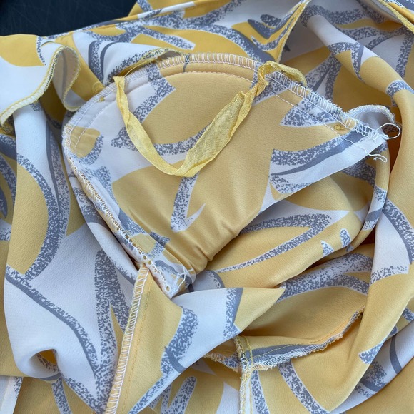 Vintage 90s Wrap Dress Yellow White Oversized Floral Print Lady Carol Size M L - Picture 11 of 13